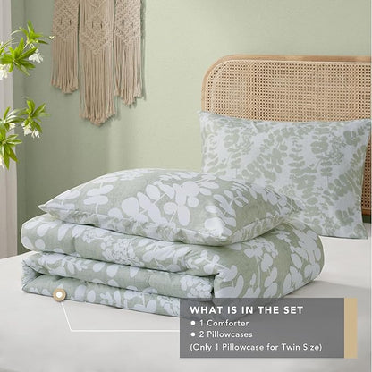 Codi Sage Green Comforter Set King Size, Floral Bedding Sets for Women | Nature Botanical Style, Unique Reversible Design, Better for Spring and Summer | Leaf Print 3 Pieces