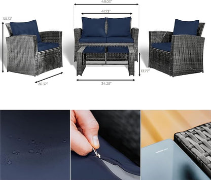 Nestl Wicker Outdoor Furniture Set - 4 Piece Patio Set (Grey/Navy)