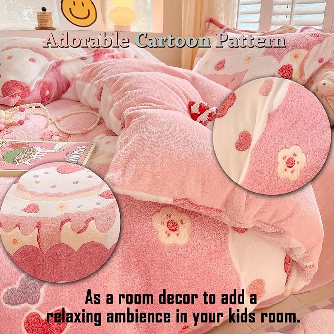 MorroMorn Twin Bedding Sets, Pink Duvet Cover Set, Kawaii Cream Cake Fluffy Comforter Covers Blanket Ultra Soft for Girls Kids Toddler Teen Women Twin/Twin XL Size