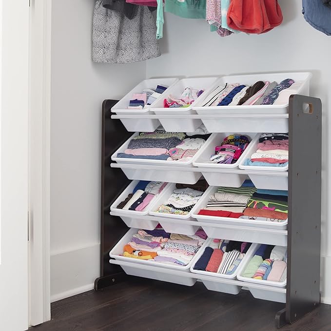 Humble Crew Modern Toy Organizer with 12 Bins, Espresso/White