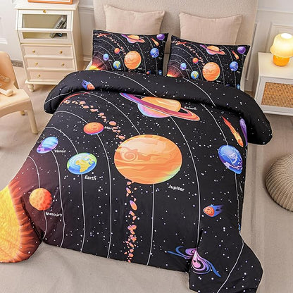 Solar System Comforter Set King Outer Space Room Decor Bedding Set 3 Pieces 1 Planets Theme Comforter and 2 Pillow Shams for Boys Kids Ultra-Soft Microfiber All Seasons for Bedroom Sofa