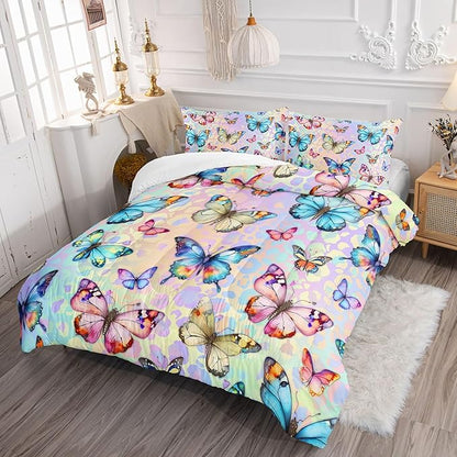 Datura home Kids Comforter Set Butterfly Printed Pattern Bedding Set with 1 Comforter and 2 Pillowcases for Girls Boys Bedroom All Season(Butterfly0 Twin)