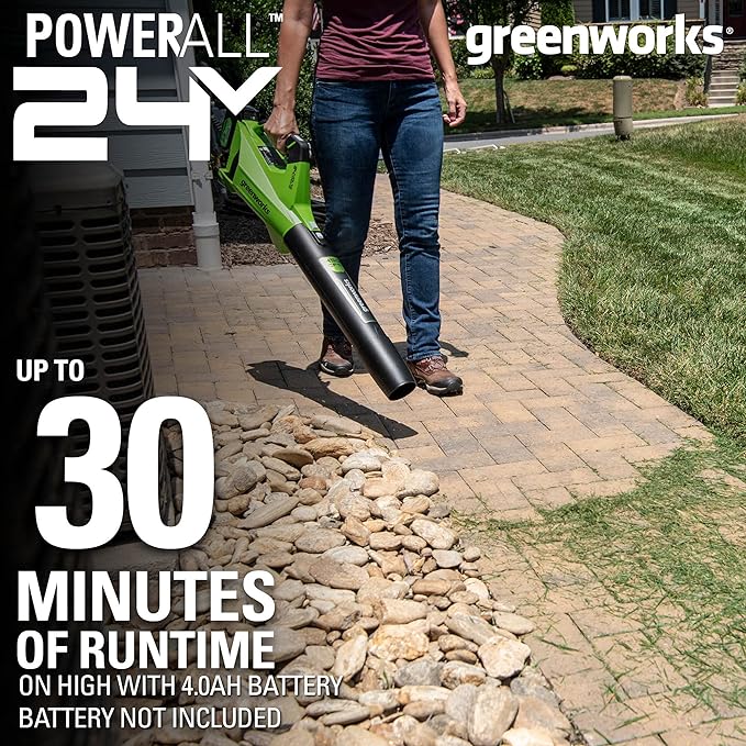 Greenworks 24V (110 MPH / 450 CFM / 125+ Compatible Tools) Cordless Brushless Axial Leaf Blower, Tool Only