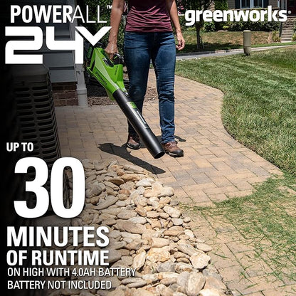 Greenworks 24V (110 MPH / 450 CFM / 125+ Compatible Tools) Cordless Brushless Axial Leaf Blower, Tool Only