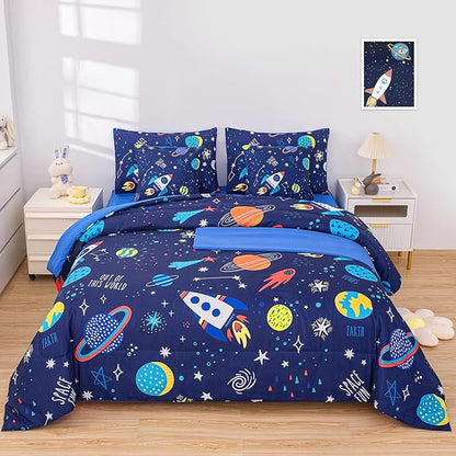 Twin Comforter Set for Boys Girls Space Bedding,Twin Size Comforter Sets Galaxy Bedding Comforter Quilt Set Kids 7pieces,Full Size Bedding Sets with Comforter and Sheets