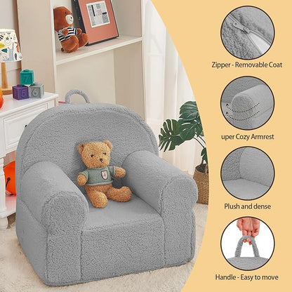 Toddler Chair Sherpa Couch Sherpa Kids Chair, Cuddly Kids Chairs Comfy Toddler Plush Chair Toddler Couch Reading Chair for Kids Fuzzy Baby Chair Grey