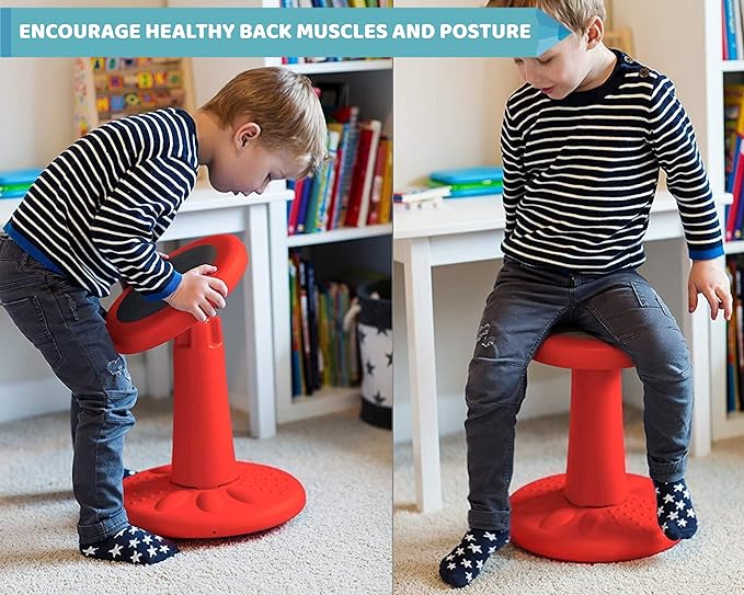 Studico ActiveChairs Kids Wobble Stool, Flexible Seating for Preschool & Elementary Classrooms. Improves Focus & Posture, Helps ADHA/ADD, Wiggle Seat, [Active Desk Chairs], 14" Stool, Ages 3-7, Red