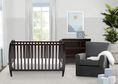 Delta Children Twinkle 4-in-1 Convertible Baby Crib, Sustainable New Zealand Wood, Dark Chocolate and Delta Children Twinkle Galaxy Dual Sided Recycled Fiber Core Crib and Toddler Mattress (Bundle)