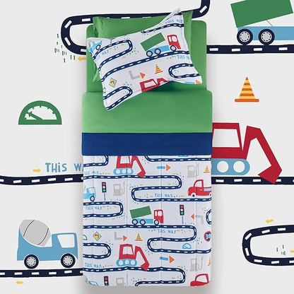 SLEEP ZONE Kids Bedding Comforter Set Full/Queen Size - Super Cute & Soft Kids Bedding 7 Pieces Set with Comforter, Sheet, Pillowcase & Sham (Road Trip, Full/Queen)