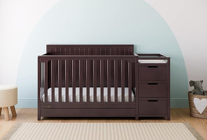 Graco Hadley 5-in-1 Convertible Crib and Changer with Drawer (Espresso) – GREENGUARD Gold Certified, Crib and Changing Table Combo with Drawer, Includes Baby Changing Pad, Converts to Full-Size Bed