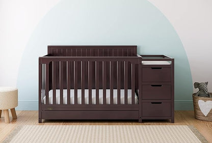 Graco Hadley 5-in-1 Convertible Crib and Changer with Drawer (Espresso) – GREENGUARD Gold Certified, Crib and Changing Table Combo with Drawer, Includes Baby Changing Pad, Converts to Full-Size Bed