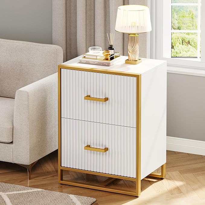 YITAHOME 2 Drawer File Cabinet, Lateral Filing Cabinet for Home Office, White and Gold
