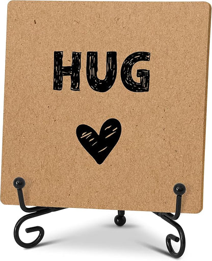 Hug - Home Office Desk Decor Wood Plaque with Stand, Love You Gifts, Thinking of You Gifts for Women Friends Girlfriend Boyfriend Mom Sisters - A03
