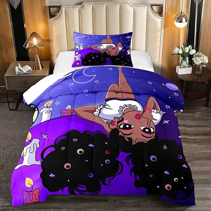 African American Comforter Sets for Girls, Black Girls Comforter Set Twin, Girls Bedroom Decor, Purple Black Girls Bedding Set Kids Comforter Sets with 1 Comforter +1 Pillowcase