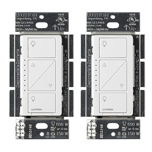 Lutron Caseta Smart Lighting Original Dimmer Switch (Lutron Smart Hub Required), for Light Bulbs, 150 Watt, Single-Pole/3-Way, No Neutral Required, PD-6WCL-WH-2, White, 2 Pack