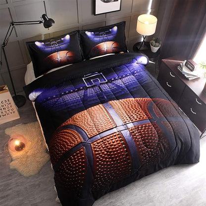 Btargot Basketball Comforter Sets Full for Boys Teens,3D Sports Basketball Bedding,Soft Microfiber Reversible Quilt with 2 Matching Pillow Shams