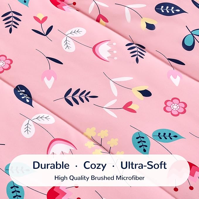 SLEEP ZONE Kids Twin Bedding Comforter Set - Super Cute & Soft Kids Bedding 5 Pieces Set with Comforter, Sheet, Pillowcase & Sham (Pink Flower)