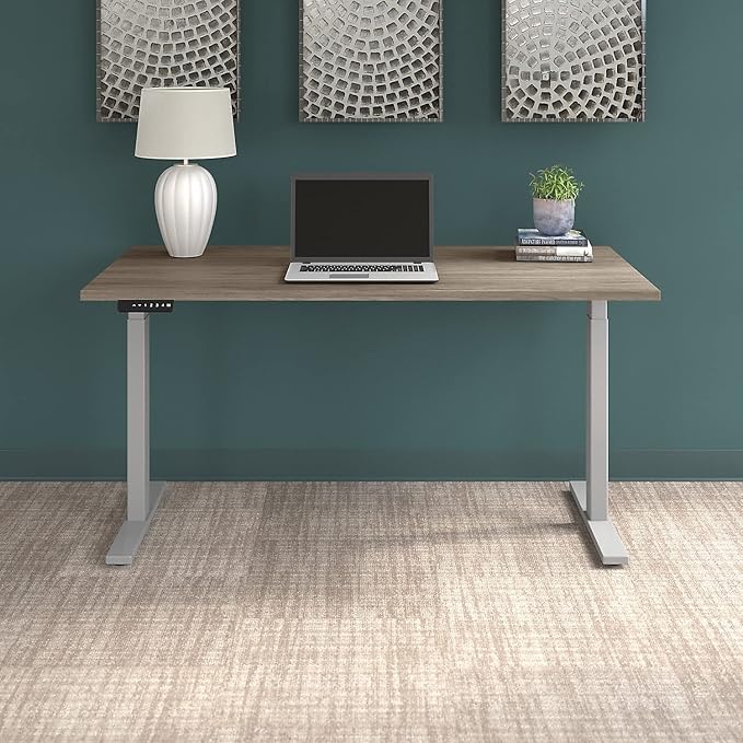 Bush Business Furniture M6S6030MHSK Move 60 27-Inch -48-Inch Adjustable Desk, Modern Hickory/Cool Gray Metallic