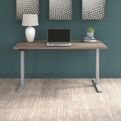Bush Business Furniture M6S6030MHSK Move 60 27-Inch -48-Inch Adjustable Desk, Modern Hickory/Cool Gray Metallic