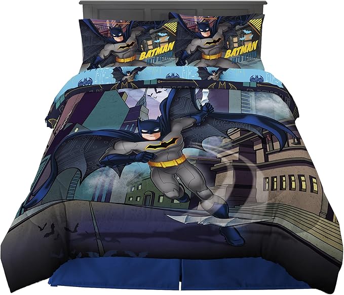 Franco Kids Bedding Super Soft Comforter and Sheet Set, 5 Piece Full Size, Batman