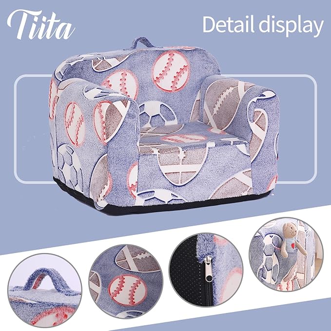 Tiita Kids Sofa, Chirldren Couch with Carrying Handle & Side Pockets, Kids Foam Chair, Toddler Armrest Chair,Kids Read Sofa for Girl Or Boy(Ball)