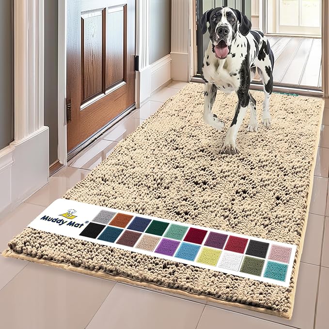 Muddy Mat® Shown ON TV Highly Absorbent Microfiber Door Mat and Pet Rug Non Slip Thick Washable Area and Bath Mat Soft Chenille for Kitchen Bathroom Bedroom Indoor and Outdoor - Beige XL 59"X35"