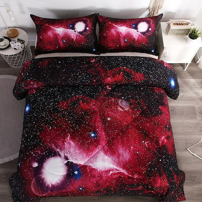 Litanika 3D Galaxy Comforter Twin(66x90lnch), 2 Pieces(1 Galaxy Comforter, 1 Pillowcase), Universe Outer Space Comforter, Microfiber Bedding Set for Boy Girl Kid Teen