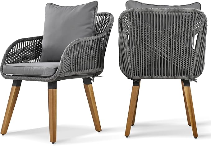 5-Pieces Outdoor Furniture Bistro Set with Wicker Cool Bar Table, Rope Weaving Patio Chairs and Ottomans for Porch Backyard Balcony Poolside, Onesize, Grey