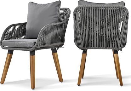 5-Pieces Outdoor Furniture Bistro Set with Wicker Cool Bar Table, Rope Weaving Patio Chairs and Ottomans for Porch Backyard Balcony Poolside, Onesize, Grey