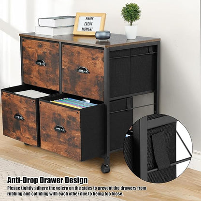 TOPSKY 4 Drawers Mobile Fabric Lateral File Cabinet with Casters for Letter SIze File (Black)