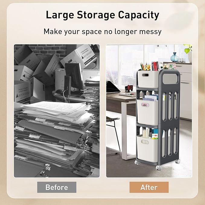 File Cabinet, Easy Assembled Mobile Filing Cabinets with Wheels, 3 Drawer Rolling Cart for Home Office Legal/Letter/A4 Size File