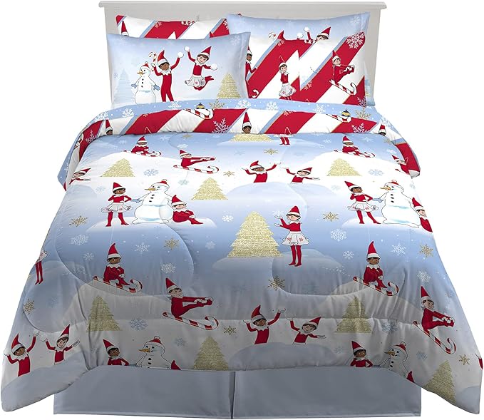 Franco Kids Bedding Soft Comforter and Sheet Set with Sham, 7 Piece Full Size, Elf on the Shelf