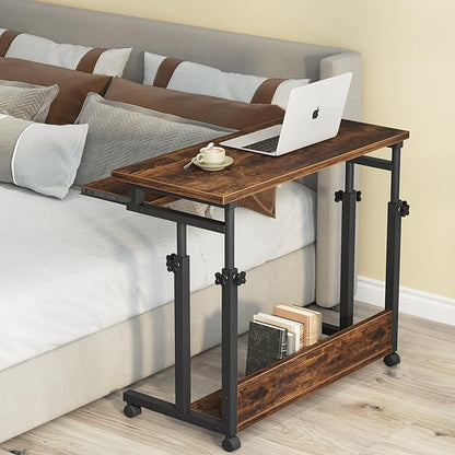 Tribesigns Portable Desk for Sofa and Bed, Height Adjustable Laptop Table Small Standing Desk Rolling Computer Cart with Keyboard Tray on Wheels for Home Office