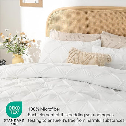 BEDELITE White Twin Comforter Set for Girls - 2 Peices Boho Pintuck Bedding Comforter Sets, Lightweight Soft & Warm Twin Bedding Sets with 1 Pillowcase for All Season