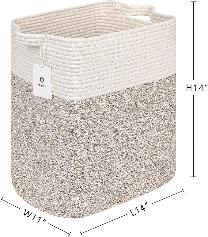Toy Storage Baskets for Clothes Fabric Cotton Rope Storage Basket with Handles, Decorative Woven Basket for Living Room,Closet Organizer Blankets, and Toys (White Brown 2bags)