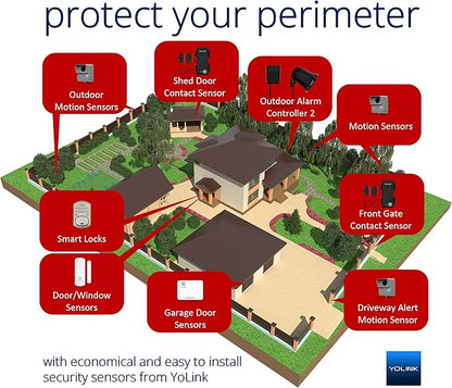YoLink LoRa Smart Outdoor Motion Sensor, Driveway Alert, Property Invasion/Tresspassing Detector, 1/4 Mile Open Air Range, Email/SMS/Push Alerts, Alexa, IFTTT, Home Assistant (Hub Included!)
