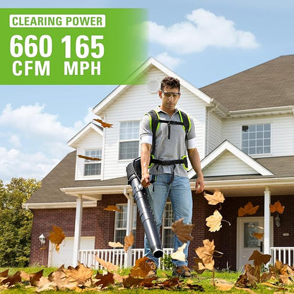 Greenworks 40V (165 MPH / 660 CFM / 75+ Compatible Tools) Cordless Brushless Backpack Leaf Blower, 8.0Ah Battery and Charger Included, Green