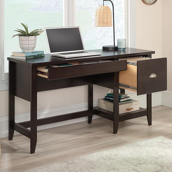 Sauder Summit Station Single Pedestal Desk, L: 52.09" x W: 19.29" x H: 29.02", Cinnamon Cherry Finish