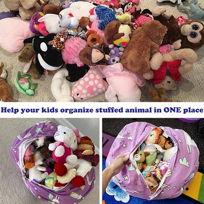 Stuffed Animal Storage Bean Bag Chairs Toy Storage Organizer Bean Bags Chair Covers Only for Kids 24" Beanbag with Zipper for Organizing Kid's and Adults Room, Pink White Unicorn