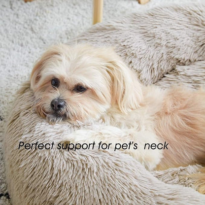 Calming Dog Bed & Cat Bed, Anti-Anxiety Donut Cuddler Warming Cozy Soft Round Bed, Fluffy Faux Fur Plush Cushion bed for Small Medium Dogs and Cats (20"/24"/27"/30")