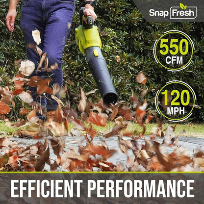 SnapFresh Cordless Leaf Blower - 550CFM Brushless Electric Leaf Blower with 4.0 Ah Battery and Fast Charger - Lightweight 20V Yard and Garden Blower for Lawn Care…