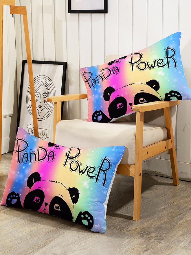 Datura home Bedding Comforter Set Rainbow Kawaii Cute Panda Printed Pattern with 1 and 2 Pillowcases for Girls Bedroom All Season(Panda Queen) Queen 90x90inches