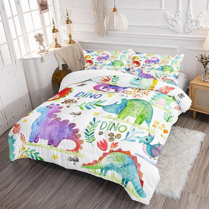 CVHOUSE Dinosaur Bedding Set,Dinosaur Comforter,Dinosaur Comforter Set Queen,Microfiber Quilt Set with 1 Comforter and 2 Pillow Cases- 3 Piece