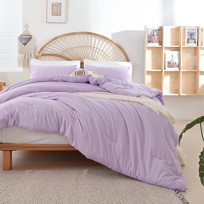 Lavender Queen Comforter Set 3PCS Purple Comforter Modern Bedding Comforter Set for All Season Soft Lightweight Microfiber Comforter Set (1 Comforter, 2 Pillowcases)