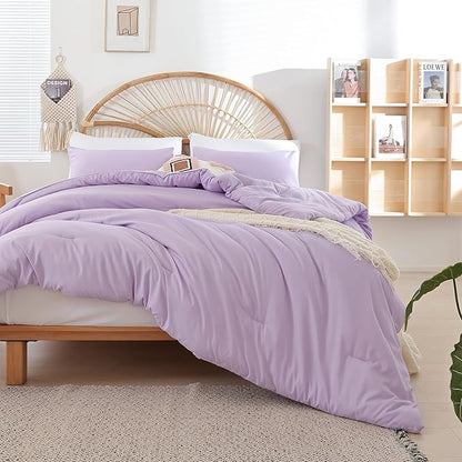Lavender Queen Comforter Set 3PCS Purple Comforter Modern Bedding Comforter Set for All Season Soft Lightweight Microfiber Comforter Set (1 Comforter, 2 Pillowcases)
