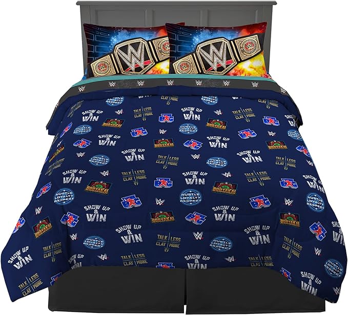 Franco Kids Bedding Super Soft Comforter and Sheet Set, 5 Piece Full Size, WWE
