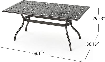 Christopher Knight Home Hallandale Outdoor Sarasota Cast Aluminum Rectangular Dining Set, 7-Pcs Set, Hammered Bronze