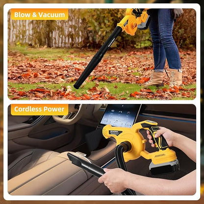 Leaf Blower Cordless for Dewalt Battery: 2-in-1 Portable Leaf Blower & Vacuum Cleaner for Dewalt 20V Max Battery, with Brushless Motor for Lawn Care/Dust/Pet Hair (Battery Not Included)