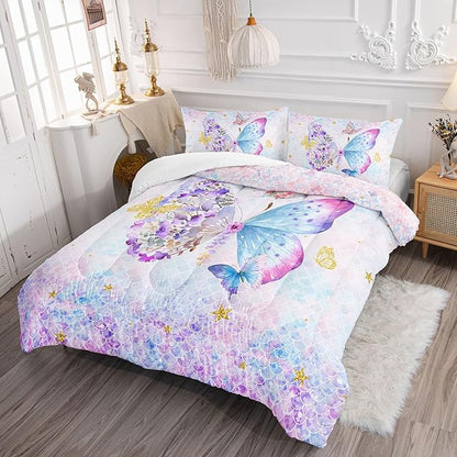 Datura home Butterfly Comforter Set Scales Butterfly Printed Quilt Bedding Set with 1 Comforter and 2 Pillowcases for Boys and Girls Bedroom All Season(Butterfly Scales Twin)