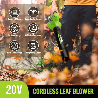 WORKPRO Cordless Leaf Blower, 20V Battery Powered Leaf Blower for Lawn Care, 2-Speed Control Lightweight Mini Electric Leaf Blower wih Battery and Charger